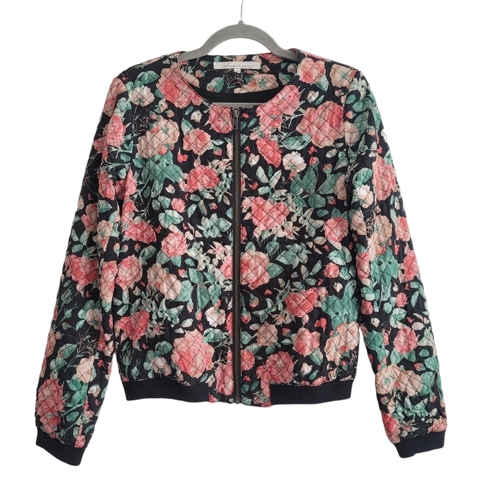 Lovers + Friends‎ Size Small Quilted Floral Granny Bomber Jacket Catch Up Zip